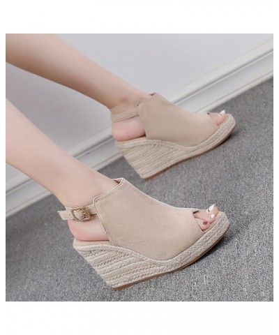 Women's Wedge Sandals Dressy Summer Platform Espadrille Peep Toe High Buckle Sandals Ankle Strap Slingback Wedges Sandals Com...