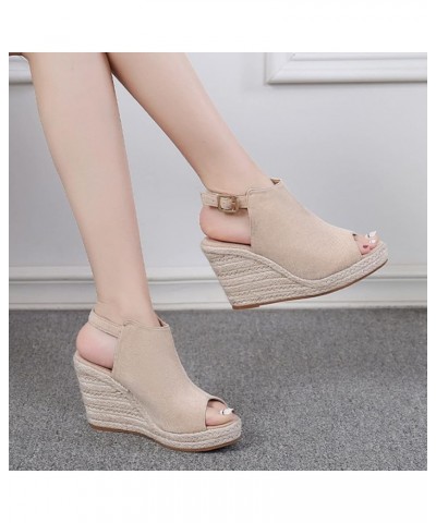 Women's Wedge Sandals Dressy Summer Platform Espadrille Peep Toe High Buckle Sandals Ankle Strap Slingback Wedges Sandals Com...