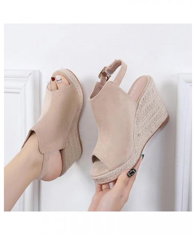 Women's Wedge Sandals Dressy Summer Platform Espadrille Peep Toe High Buckle Sandals Ankle Strap Slingback Wedges Sandals Com...