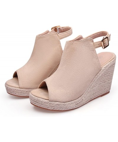 Women's Wedge Sandals Dressy Summer Platform Espadrille Peep Toe High Buckle Sandals Ankle Strap Slingback Wedges Sandals Com...