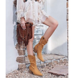 Womens Mid Calf Slouchy Boots Wide Calf Chunky Block Heel Cowgirl Suede Western Zip Boots Brown $22.87 Boots