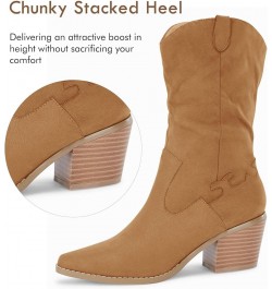 Womens Mid Calf Slouchy Boots Wide Calf Chunky Block Heel Cowgirl Suede Western Zip Boots Brown $22.87 Boots