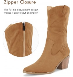 Womens Mid Calf Slouchy Boots Wide Calf Chunky Block Heel Cowgirl Suede Western Zip Boots Brown $22.87 Boots