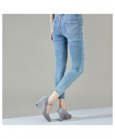 Womens Wedge Ankle Strap Pumps Mary Jane Round Toe High Heel Shoes Grey $29.48 Pumps