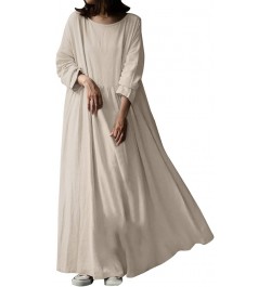 Sweater Dress Long Skirt Cotton Solid Color Temperament White Pullover Dress Casual Skirt Dress Womens Ruffle Beige- Dress fo...