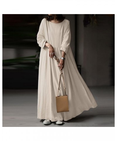 Sweater Dress Long Skirt Cotton Solid Color Temperament White Pullover Dress Casual Skirt Dress Womens Ruffle Beige- Dress fo...