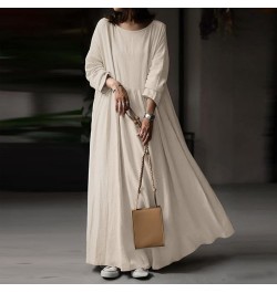 Sweater Dress Long Skirt Cotton Solid Color Temperament White Pullover Dress Casual Skirt Dress Womens Ruffle Beige- Dress fo...