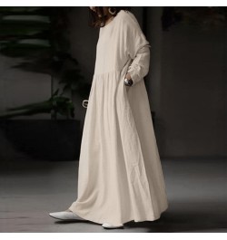 Sweater Dress Long Skirt Cotton Solid Color Temperament White Pullover Dress Casual Skirt Dress Womens Ruffle Beige- Dress fo...