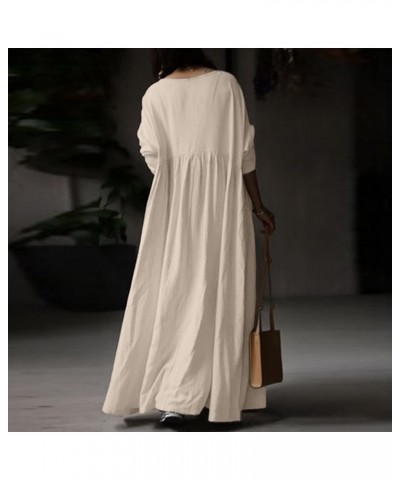 Sweater Dress Long Skirt Cotton Solid Color Temperament White Pullover Dress Casual Skirt Dress Womens Ruffle Beige- Dress fo...