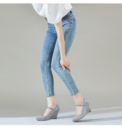 Womens Wedge Ankle Strap Pumps Mary Jane Round Toe High Heel Shoes Grey $29.48 Pumps