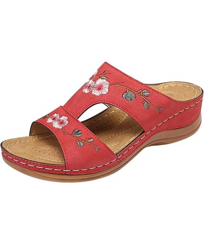 Lausiuoe Fashion Sandals Women Dressy Summer Flat Orthotic Slides Orthopedic Casual Walking Flip Flops With Arch Support Red ...