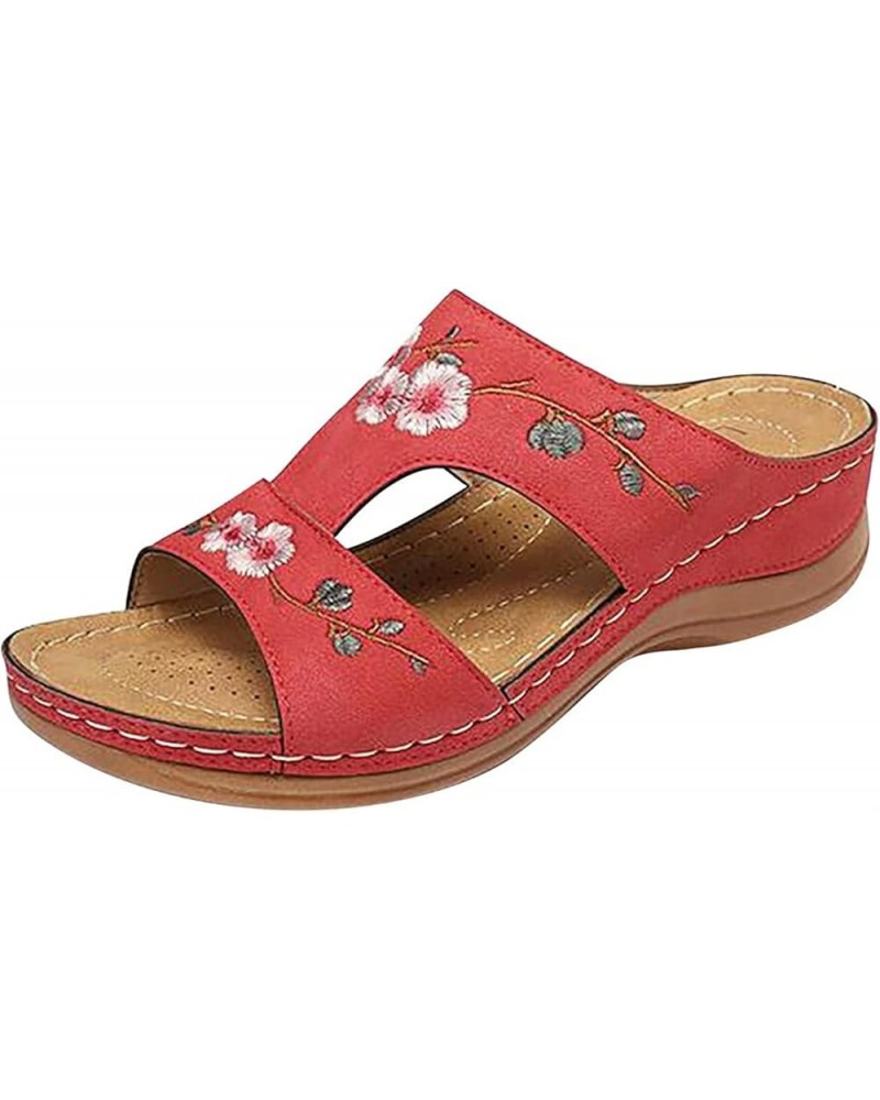 Lausiuoe Fashion Sandals Women Dressy Summer Flat Orthotic Slides Orthopedic Casual Walking Flip Flops With Arch Support Red ...