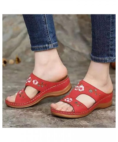 Lausiuoe Fashion Sandals Women Dressy Summer Flat Orthotic Slides Orthopedic Casual Walking Flip Flops With Arch Support Red ...