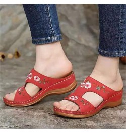 Lausiuoe Fashion Sandals Women Dressy Summer Flat Orthotic Slides Orthopedic Casual Walking Flip Flops With Arch Support Red ...