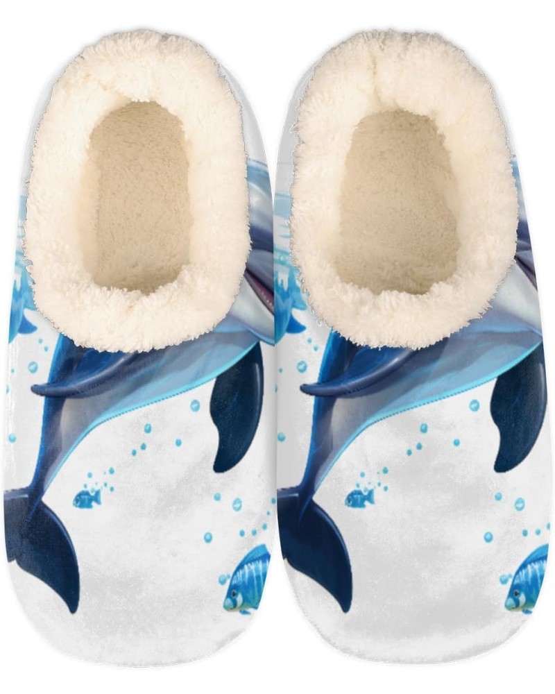 Fuzzy House Slippers for Women Men, Dolphin Anti-Slip Fleece Lined Shoes, Home Bedroom Indoor Slippers with Plush Lining, Car...