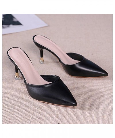 Slider Sandals for Women Women Sandals Fashion New Pattern Summer Solid Pointed Toe Slim Heel Non Slip Slip On High Heels (Wh...