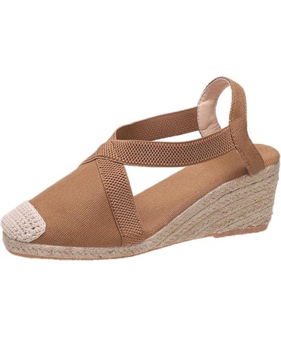 Sandalias de vestir de mujer cuñas de gran tamaño sandalias envueltas zapatos informales de tacón alto zapatos A-592 Khaki $1...