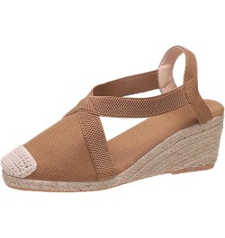 Sandalias de vestir de mujer cuñas de gran tamaño sandalias envueltas zapatos informales de tacón alto zapatos A-592 Khaki $1...