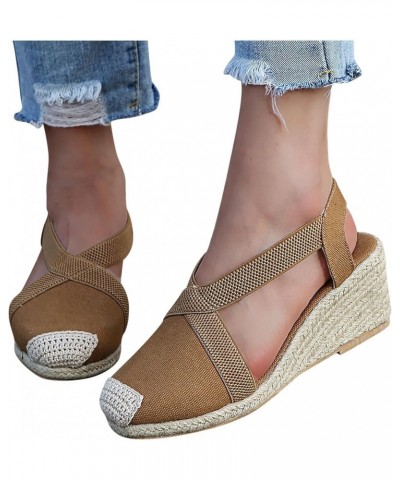 Sandalias de vestir de mujer cuñas de gran tamaño sandalias envueltas zapatos informales de tacón alto zapatos A-592 Khaki $1...