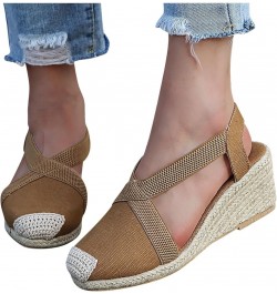 Sandalias de vestir de mujer cuñas de gran tamaño sandalias envueltas zapatos informales de tacón alto zapatos A-592 Khaki $1...