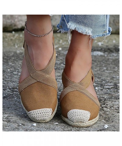 Sandalias de vestir de mujer cuñas de gran tamaño sandalias envueltas zapatos informales de tacón alto zapatos A-592 Khaki $1...