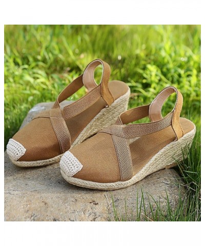 Sandalias de vestir de mujer cuñas de gran tamaño sandalias envueltas zapatos informales de tacón alto zapatos A-592 Khaki $1...