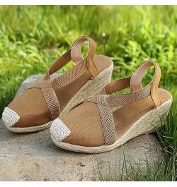 Sandalias de vestir de mujer cuñas de gran tamaño sandalias envueltas zapatos informales de tacón alto zapatos A-592 Khaki $1...