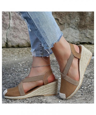 Sandalias de vestir de mujer cuñas de gran tamaño sandalias envueltas zapatos informales de tacón alto zapatos A-592 Khaki $1...