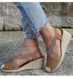 Sandalias de vestir de mujer cuñas de gran tamaño sandalias envueltas zapatos informales de tacón alto zapatos A-592 Khaki $1...