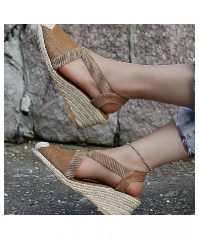 Sandalias de vestir de mujer cuñas de gran tamaño sandalias envueltas zapatos informales de tacón alto zapatos A-592 Khaki $1...