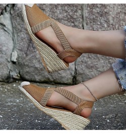 Sandalias de vestir de mujer cuñas de gran tamaño sandalias envueltas zapatos informales de tacón alto zapatos A-592 Khaki $1...