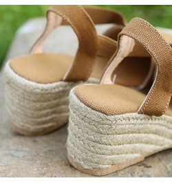 Sandalias de vestir de mujer cuñas de gran tamaño sandalias envueltas zapatos informales de tacón alto zapatos A-592 Khaki $1...