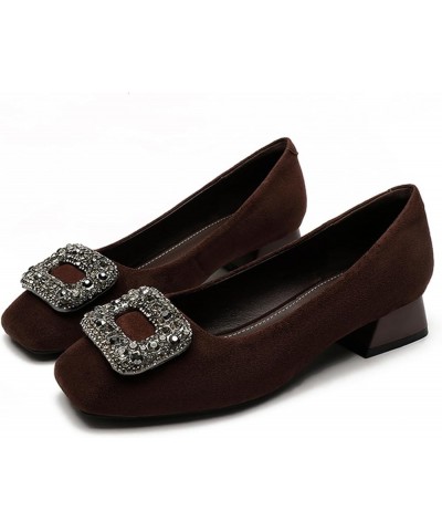 Women's Rhinestones Suede Chunky Heel Pumps Slip-On Closed Toe Square Office Work Wedding Shoes Brown $24.74 Pumps