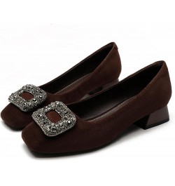 Women's Rhinestones Suede Chunky Heel Pumps Slip-On Closed Toe Square Office Work Wedding Shoes Brown $24.74 Pumps