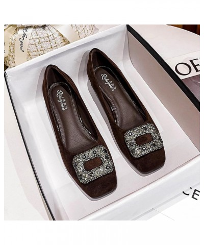 Women's Rhinestones Suede Chunky Heel Pumps Slip-On Closed Toe Square Office Work Wedding Shoes Brown $24.74 Pumps