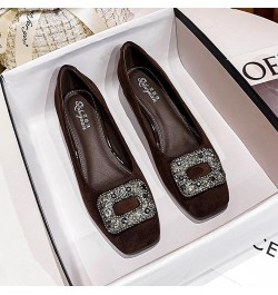 Women's Rhinestones Suede Chunky Heel Pumps Slip-On Closed Toe Square Office Work Wedding Shoes Brown $24.74 Pumps