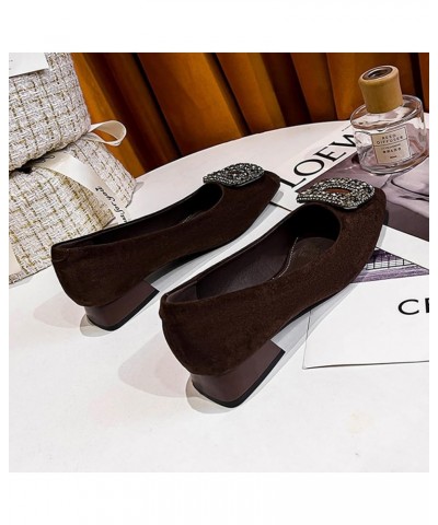 Women's Rhinestones Suede Chunky Heel Pumps Slip-On Closed Toe Square Office Work Wedding Shoes Brown $24.74 Pumps