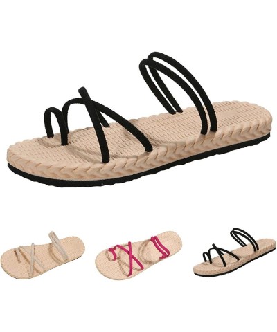 Womens Casual Strappy Sandal Summer Open Toe Low-Chunk Slippers Flip Flops Dress Shoes Lightweight Classic Slide Sandals Beig...