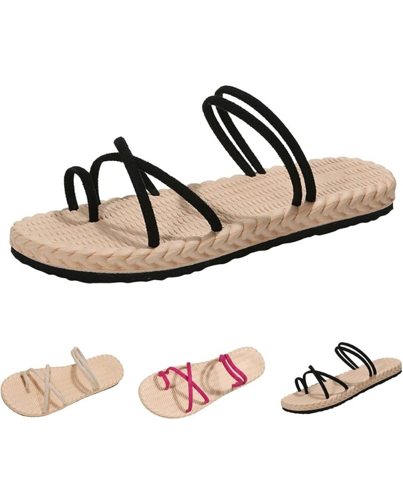 Womens Casual Strappy Sandal Summer Open Toe Low-Chunk Slippers Flip Flops Dress Shoes Lightweight Classic Slide Sandals Beig...