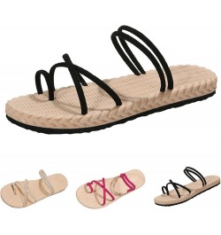 Womens Casual Strappy Sandal Summer Open Toe Low-Chunk Slippers Flip Flops Dress Shoes Lightweight Classic Slide Sandals Beig...