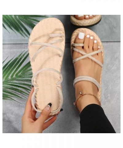 Womens Casual Strappy Sandal Summer Open Toe Low-Chunk Slippers Flip Flops Dress Shoes Lightweight Classic Slide Sandals Beig...