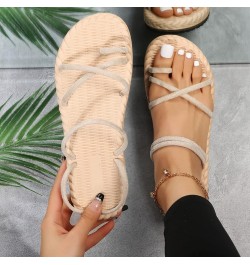 Womens Casual Strappy Sandal Summer Open Toe Low-Chunk Slippers Flip Flops Dress Shoes Lightweight Classic Slide Sandals Beig...