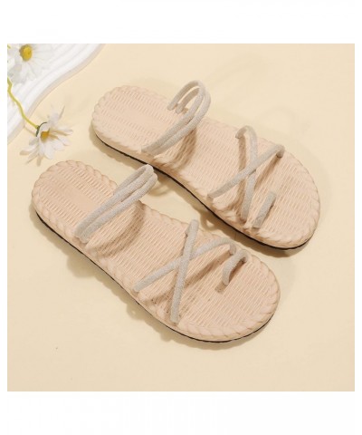 Womens Casual Strappy Sandal Summer Open Toe Low-Chunk Slippers Flip Flops Dress Shoes Lightweight Classic Slide Sandals Beig...