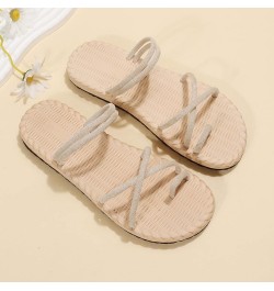 Womens Casual Strappy Sandal Summer Open Toe Low-Chunk Slippers Flip Flops Dress Shoes Lightweight Classic Slide Sandals Beig...