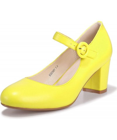 Women's Candy Dress Mary Jane Shoes Low Block Heels Closed Round Toe Office Work Church Wedding Pumps Lemon Pu $21.12 Pumps