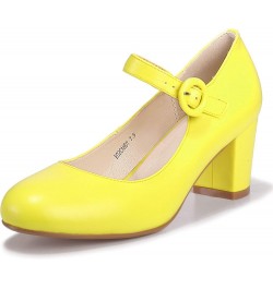 Women's Candy Dress Mary Jane Shoes Low Block Heels Closed Round Toe Office Work Church Wedding Pumps Lemon Pu $21.12 Pumps