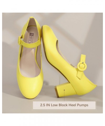 Women's Candy Dress Mary Jane Shoes Low Block Heels Closed Round Toe Office Work Church Wedding Pumps Lemon Pu $21.12 Pumps