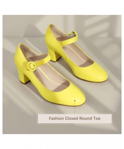 Women's Candy Dress Mary Jane Shoes Low Block Heels Closed Round Toe Office Work Church Wedding Pumps Lemon Pu $21.12 Pumps