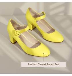 Women's Candy Dress Mary Jane Shoes Low Block Heels Closed Round Toe Office Work Church Wedding Pumps Lemon Pu $21.12 Pumps