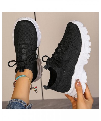 Lace Up Flying Women Flat Shoes Loose Foot Socks Lightweight Women's Shoes Loose Foot Casual 10 Sneakers for Women C62-black ...